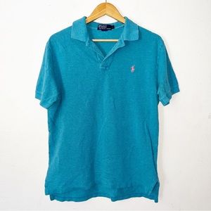 Polo Ralph Lauren Teal Poly Cotton Polo Mens‎ Size Large Made in Hong Kong
